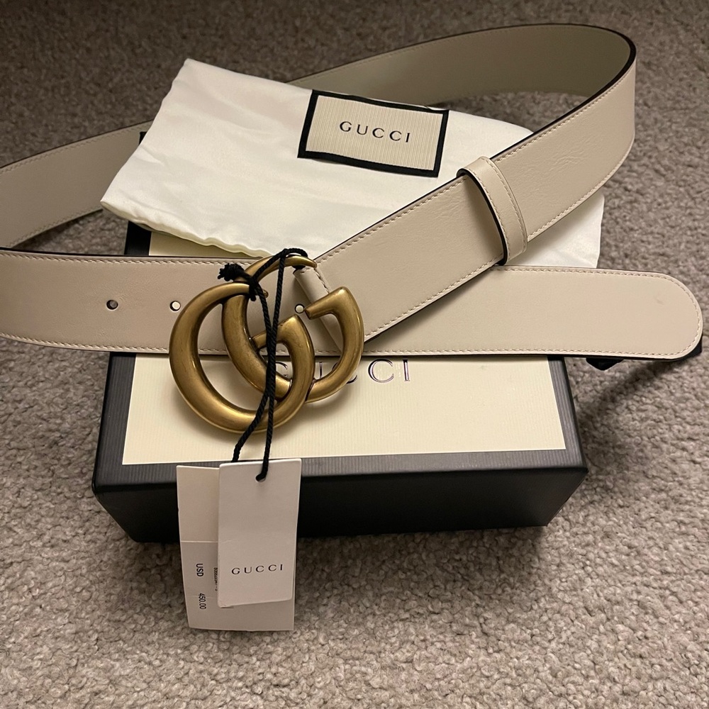 Gucci White GG Belt 95